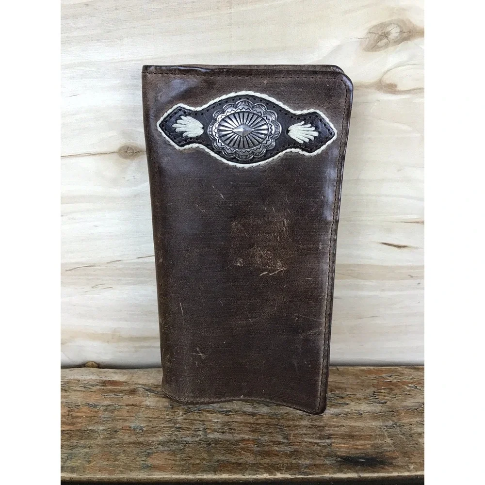 Silver Creek Concho Brown Leather Checkbook Wallet Western